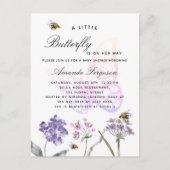 Invitation Carte Postale Baby shower papillon fleur sauvage violet rose fil (Devant)