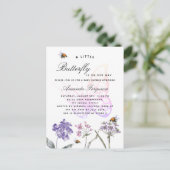Invitation Carte Postale Baby shower papillon fleur sauvage violet rose fil (Debout devant)