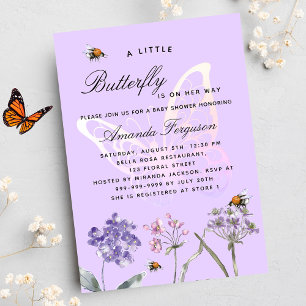 Invitation Carte Postale Baby shower papillon fleur sauvage violette fille