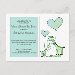 Invitation Carte Postale Baby shower Par Mail Giraffes Bleu Vert Vert