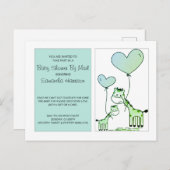 Invitation Carte Postale Baby shower Par Mail Giraffes Bleu Vert Vert (Devant / Derrière)