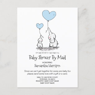 Invitation Carte Postale Baby shower Par Mail Maman Baby Elephant Boy Blue