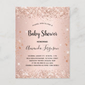 Invitation Carte Postale Baby shower parties scintillant rose métal or fill (Devant)