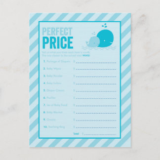 Invitation Carte Postale Baby shower - Prix parfait - Baleine bleue