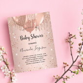 Invitation Carte Postale Baby shower rose or parties scintillant gouttes ba