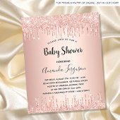 Invitation Carte Postale Baby shower rose or parties scintillant gouttes fi