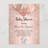 Invitation Carte Postale Baby shower rose parties scintillant d'or éléphant (Devant)