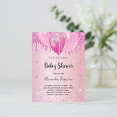 Invitation Carte Postale Baby shower rose rousse parties scintillant ballon (Debout devant)