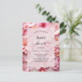 Invitation Carte Postale Baby shower rousse rose fleurs fille (Debout devant)