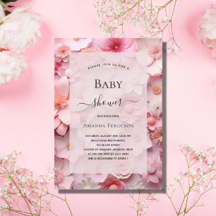 Invitation Carte Postale Baby shower rousse rose fleurs fille