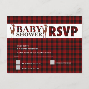 Invitation Carte Postale Baby shower RSVP Buffalo Plaid