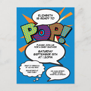 Invitation Carte Postale Baby Shower Sprinkle Photo Moderne Fun Comic Bleu