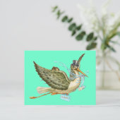 Invitation Carte Postale BABY SHOWER STORK, turquase (Debout devant)