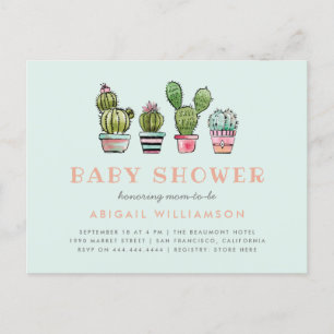 Invitation Carte Postale Baby shower succulent de cactus d'aquarelle en