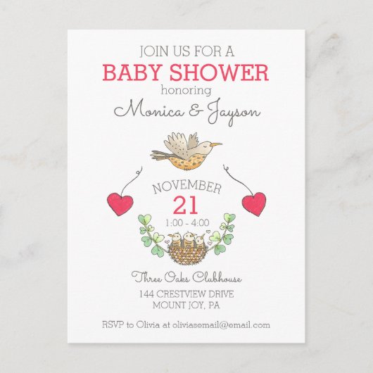 Invitation Carte Postale Baby shower Triplé (Devant)