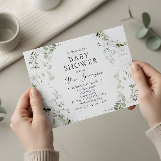 Invitation Carte Postale Baby shower verdoyant