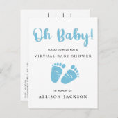 Invitation Carte Postale Baby shower virtuel Oh Bébé Bleu Bébé Pieds Bébé G (Devant / Derrière)