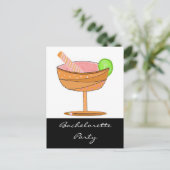 Invitation Carte Postale Bachelorette avec boisson rose fantaisie (Debout devant)