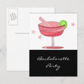 Invitation Carte Postale Bachelorette avec boisson rose fantaisie (Devant / Derrière)