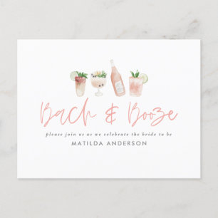 Invitation Carte Postale bachelorette rose bach & alcool week-end chic