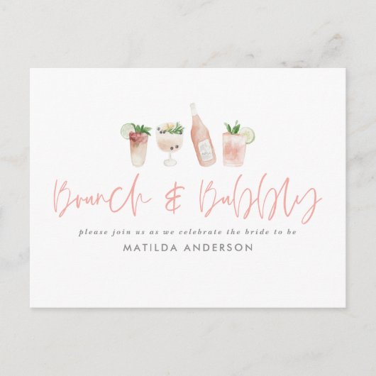 Invitation Carte Postale Bachelorette rose week-end brun & bulle (Devant)
