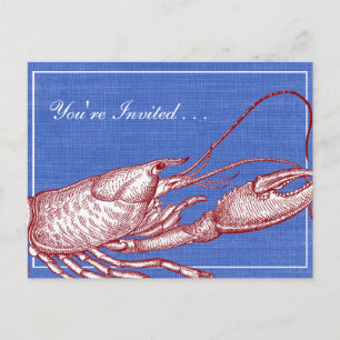 Invitation Carte Postale Bake Beach Party de homard nautique vintage