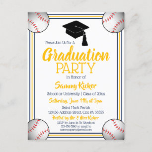 Invitation Carte Postale Bal de base-ball Marine & Gold Graduation Party