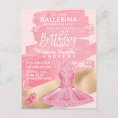 Invitation Carte Postale Ballerina en or rose de filles Brushstrokies Anniv (Devant)
