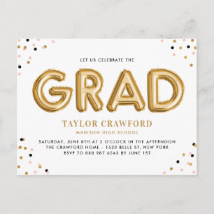 Invitation Carte Postale Ballons à huile d'or Confetti Dots Parti de gradua