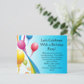 Invitation Carte Postale Ballons colorés | Rubans bouclés (Debout devant)