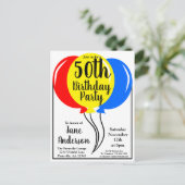 Invitation Carte Postale Ballons d'anniversaire colorés Cinquième (Debout devant)