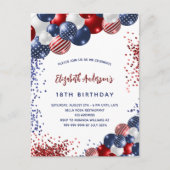 Invitation Carte Postale Ballons d'anniversaire Patriotique rouge bleu blan (Devant)