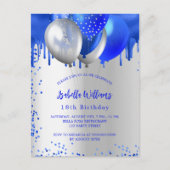 Invitation Carte Postale Ballons d'argent bleu royal (Devant)
