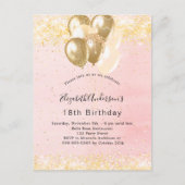 Invitation Carte Postale Ballons de parties scintillant doré d'anniversaire (Devant)
