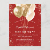 Invitation Carte Postale Ballons de parties scintillant en or rouge fête d' (Devant)