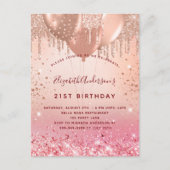 Invitation Carte Postale Ballons de parties scintillant rose or rose d'anni (Devant)
