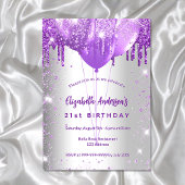 Invitation Carte Postale Ballons de parties scintillant violet argent d'ann