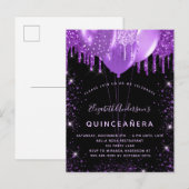 Invitation Carte Postale Ballons de poussière de parties scintillant violet (Devant / Derrière)