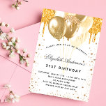 Invitation Carte Postale Ballons d'or blanc d'anniversaire parties scintill<br><div class="desc">Pour un 21ème anniversaire élégant (ou tout âge). Un arrière - plan blanc chic. Décoré avec des gouttes de parties scintillant en faux or, la peinture goutte à goutte et les ballons. Personnalisez et ajoutez un nom, 21 ans et les détails de la fête. Le nom est écrit avec un...</div>