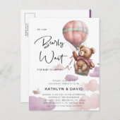 Invitation Carte Postale Balloon Mauve On Peut Attendre Un Baby shower Fill (Devant / Derrière)