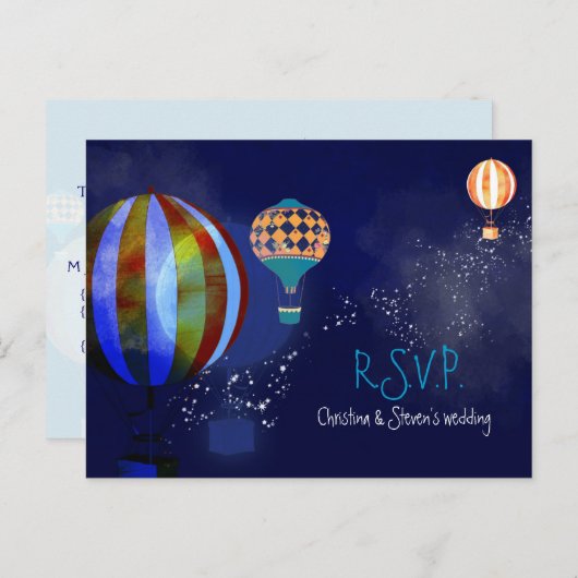 Invitation Carte Postale Balloons à air chaud Mariage de marine RSVP (Devant / Derrière)