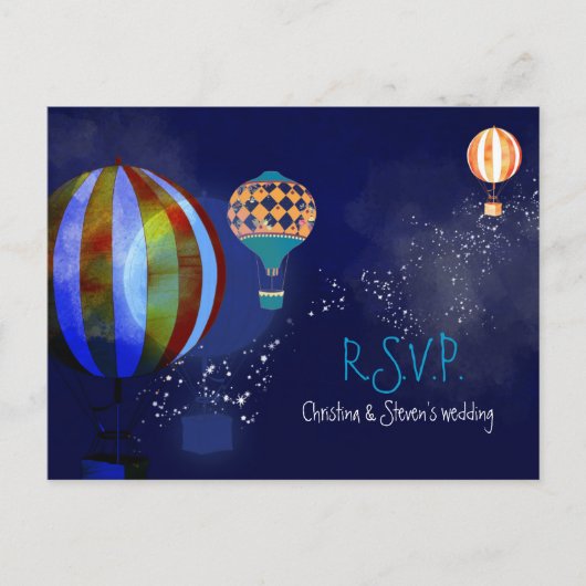 Invitation Carte Postale Balloons à air chaud Mariage de marine RSVP (Devant)