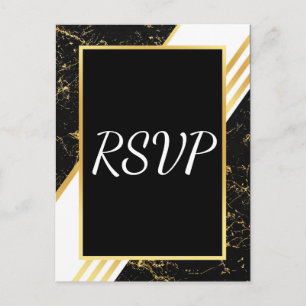 Invitation Carte Postale Bandes de marbre or typographie noir RSVP