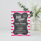 Invitation Carte Postale Bandes horizontales roses profondes ; aspect du ta (Debout devant)