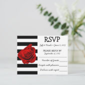 Invitation Carte Postale Bandes noires et blanches avec mariage rose rouge (Debout devant)