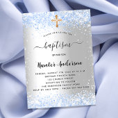 Invitation Carte Postale Baptême bleu argent confetti bébé garçon