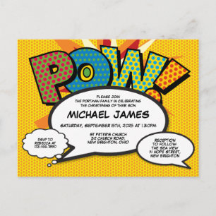 Invitation Carte Postale Baptême Christening Modern Photo Comic Book