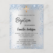 Invitation Carte Postale Baptême croix de parties scintillant de garçon ble (Devant)