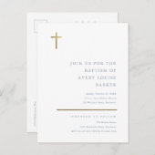 Invitation Carte Postale Baptême de Croix d'or minimal moderne (Devant / Derrière)