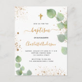 Invitation Carte Postale Baptême eucalyptus vert parties scintillant script (Devant)